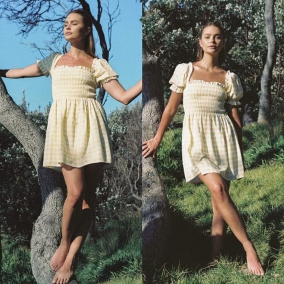 Charlie Holiday Dresses & Skirts - CHARLIE HOLIDAY Sienna yellow gingham mini dress size 8 NWT cottage core chic